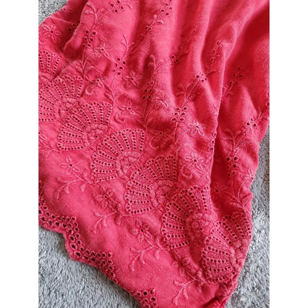 Free People Boho Red Eyelet Embroidered Off Shoulder Crop Top Bell Sleeve M
